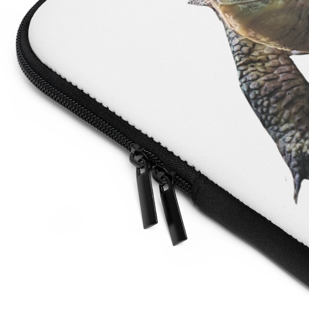 Turtle Laptop Sleeve featuring a customizable front and black polyester back, designed for stylish and secure laptop transport.