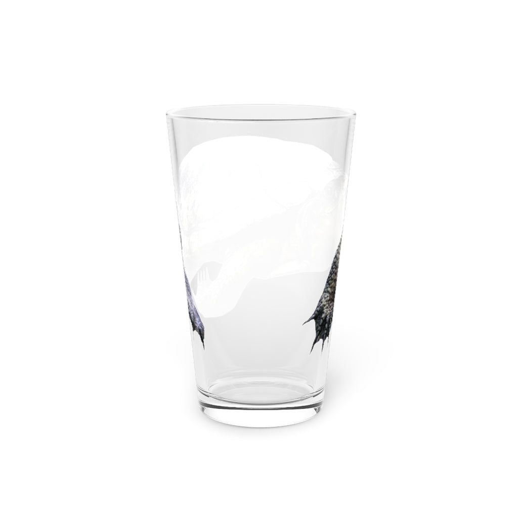 A clear 16oz Turtle Pint Glass showcasing a custom printed design, perfect for beverages and personalized gifts.