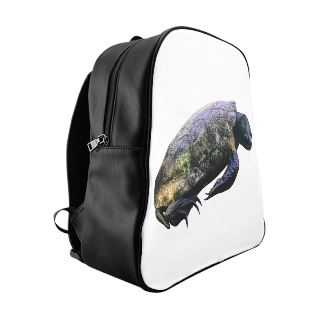 Turtle School Backpack featuring a unique turtle design, made from durable PU leather with padded back support and multiple inside pockets.