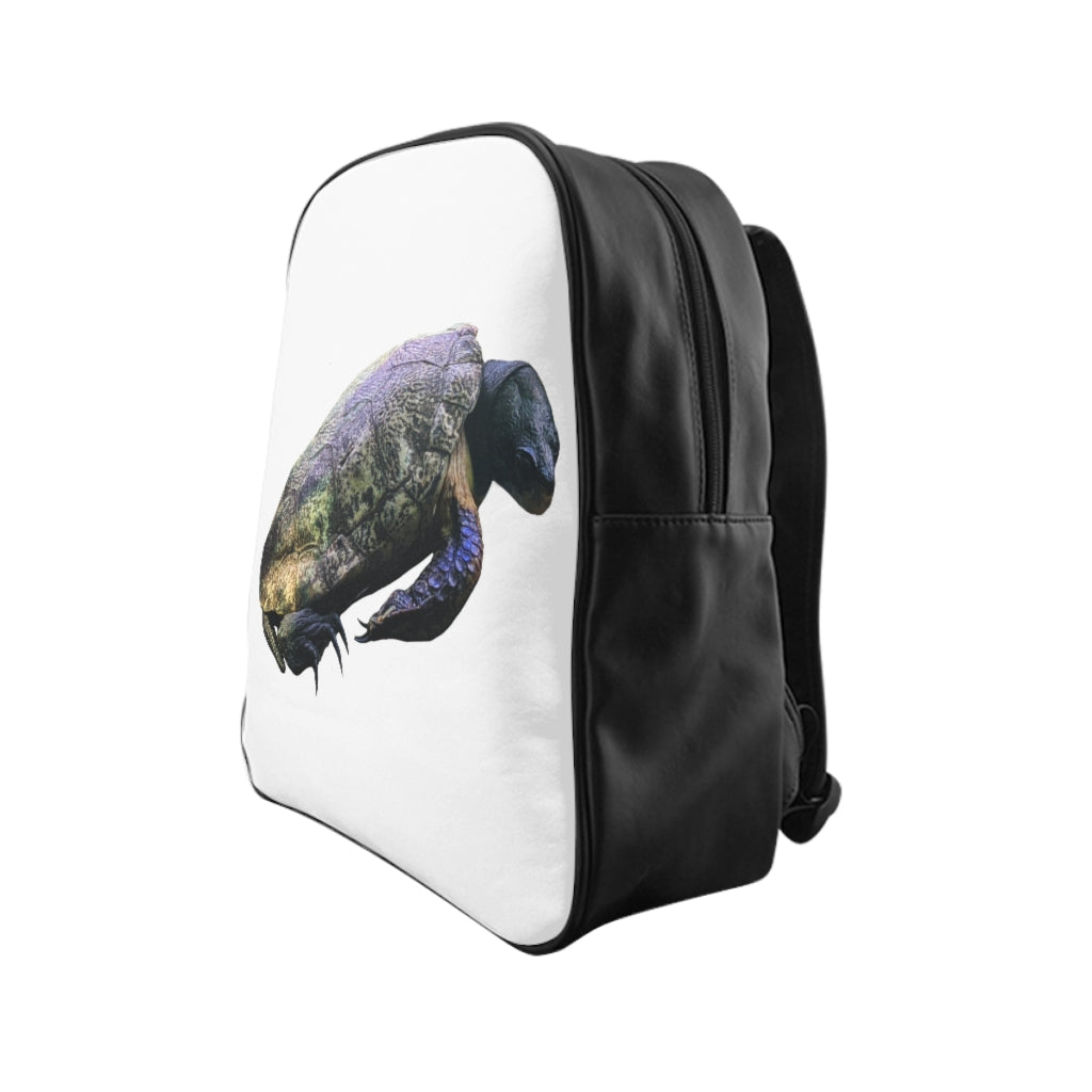 Turtle School Backpack featuring a unique turtle design, made from durable PU leather with padded back support and multiple inside pockets.