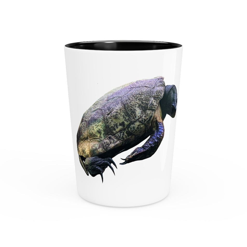 Personalized Turtle Shot Glass with white ceramic and customizable interior options.