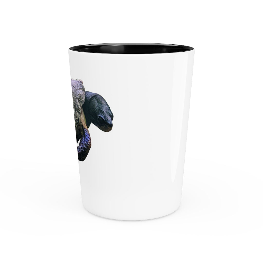 Personalized Turtle Shot Glass with white ceramic and customizable interior options.