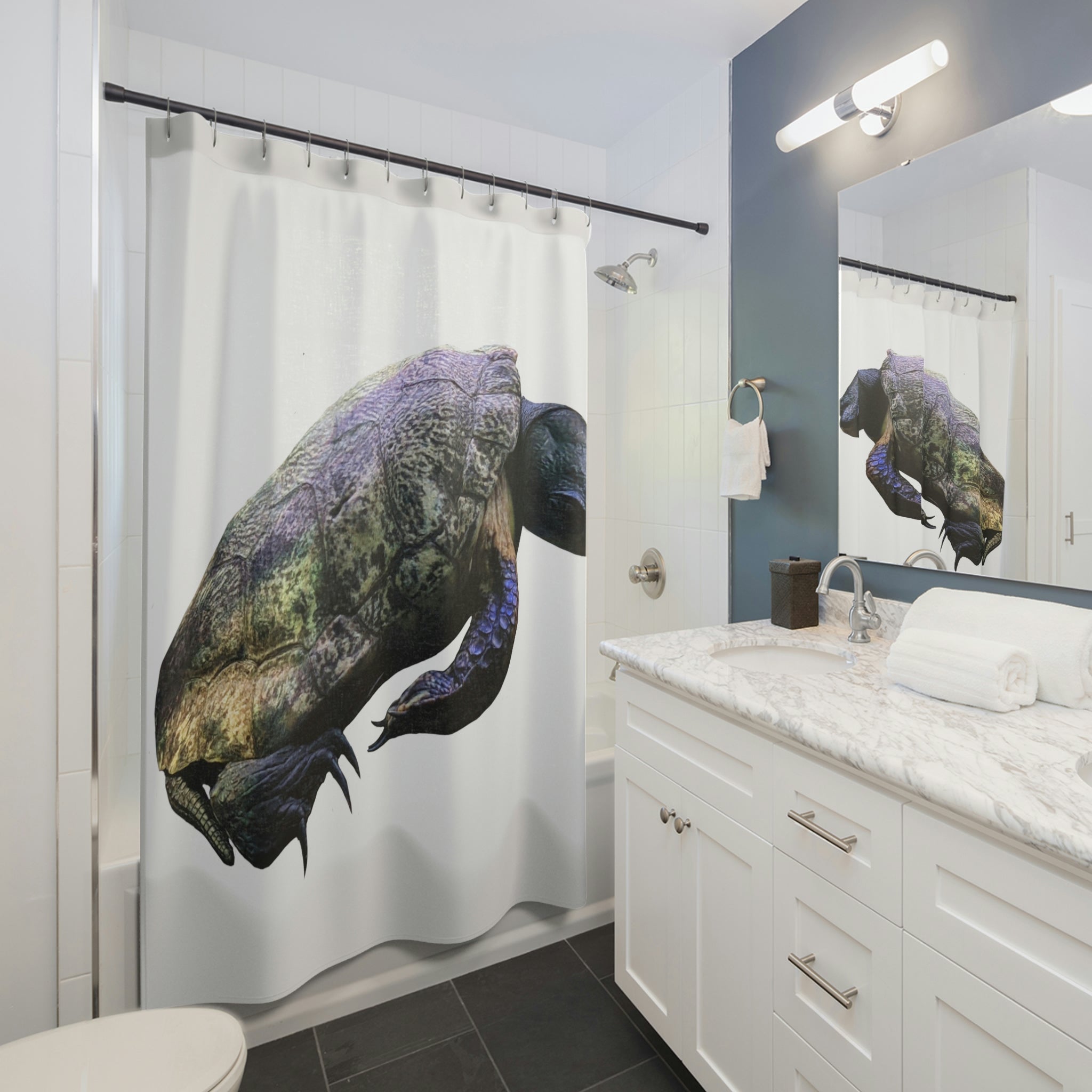 Colorful Turtle Shower Curtain made of durable polyester, featuring vibrant turtle designs perfect for bathroom decor.