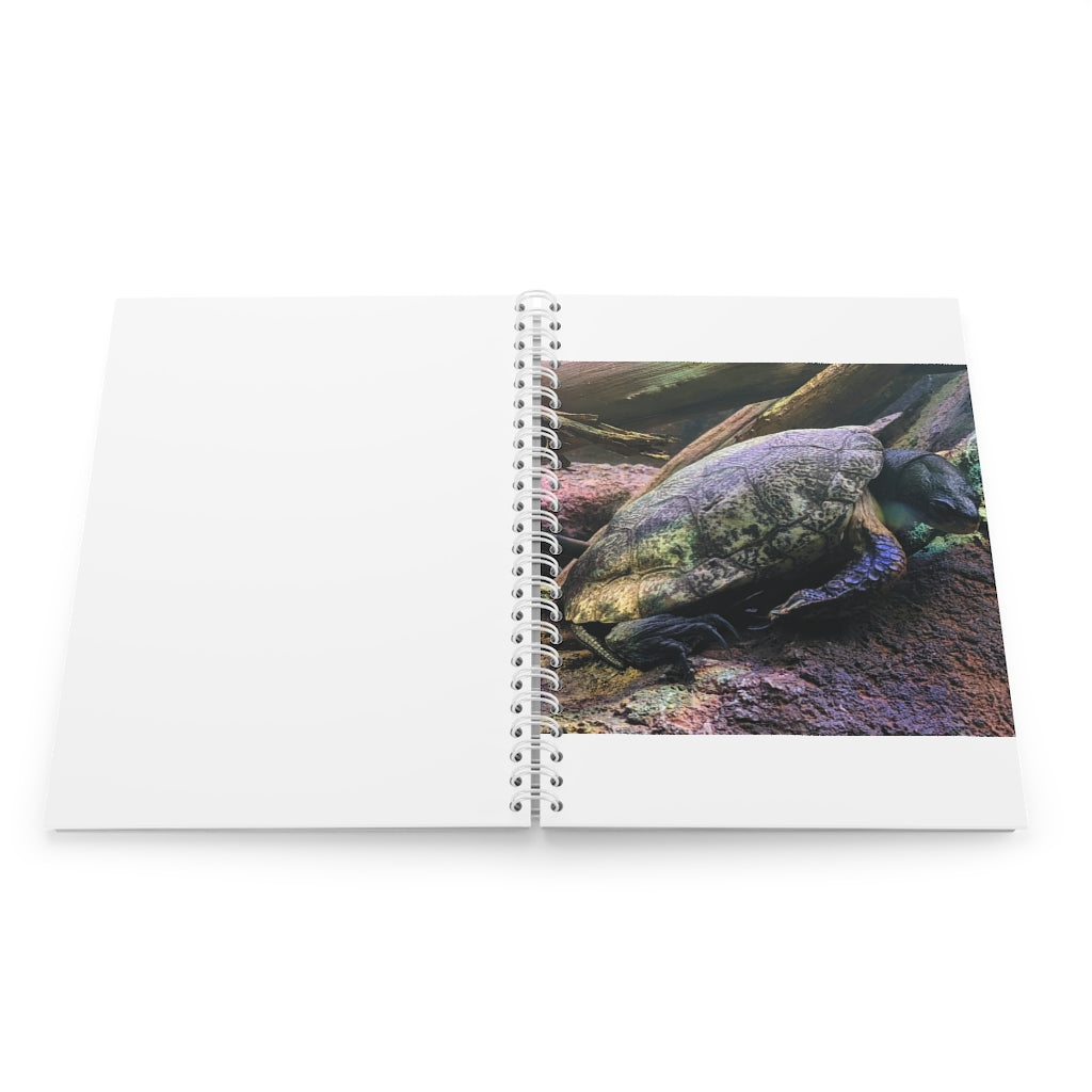 Turtle Spiral Notebook with customizable covers and wide-ruled pages, featuring a semi-gloss laminated finish.