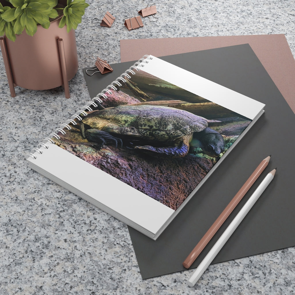 Turtle Spiral Notebook with customizable covers and wide-ruled pages, featuring a semi-gloss laminated finish.