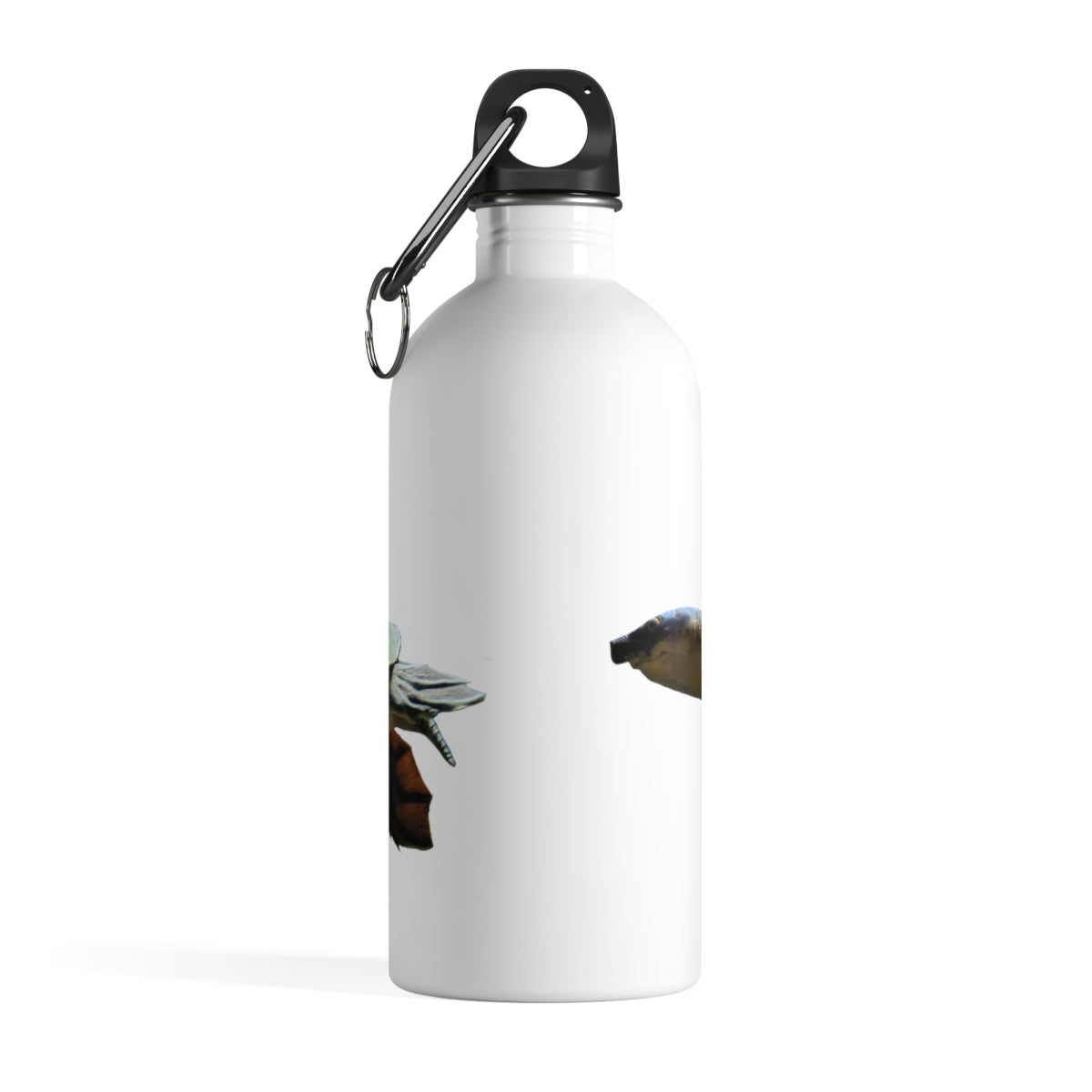 Turtle Stainless Steel Water Bottle with a plastic screw top and carabiner, showcasing its stylish design and lightweight construction.