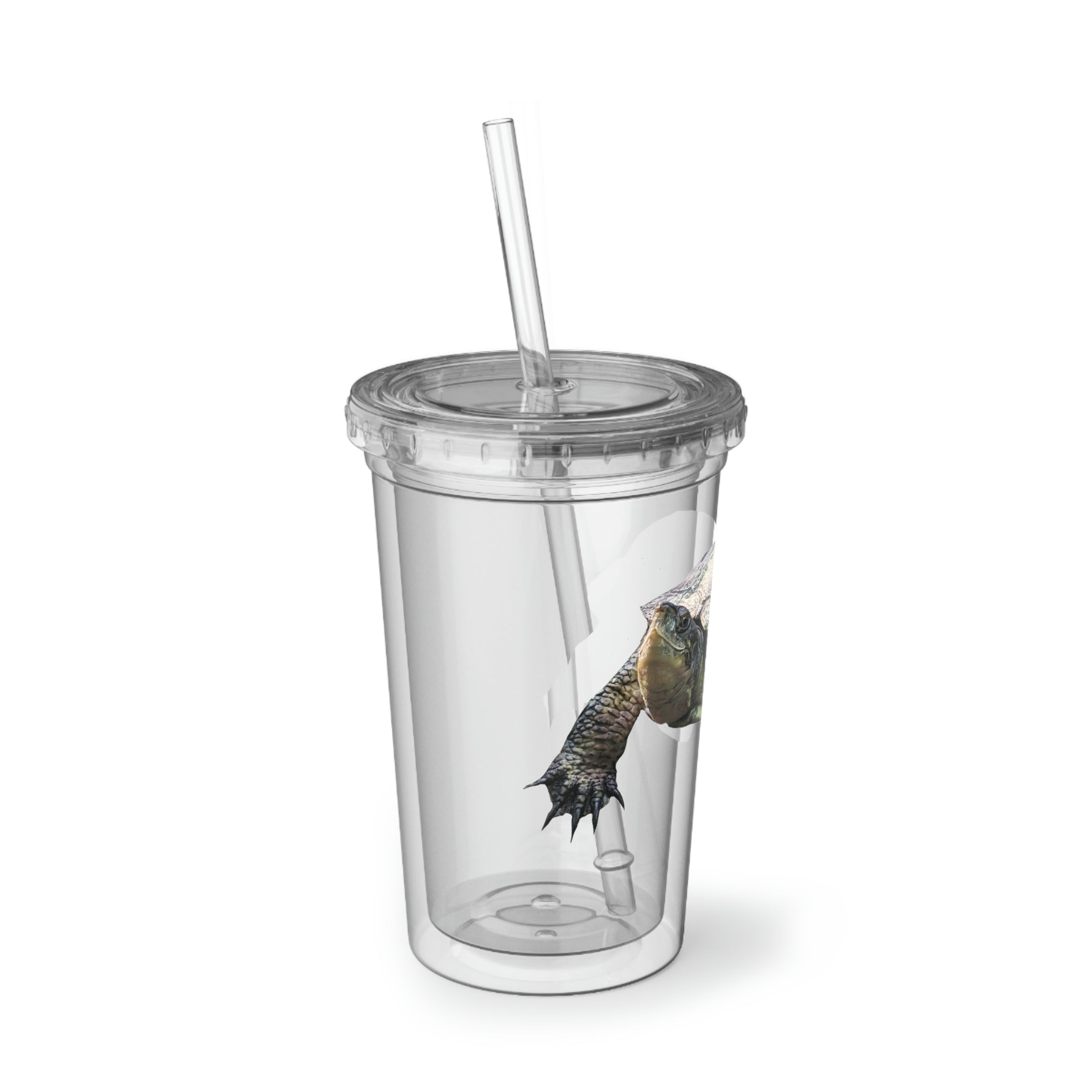 Turtle Suave Acrylic Cup with double-wall insulation, featuring a customizable design and a straw, perfect for hot and cold beverages.