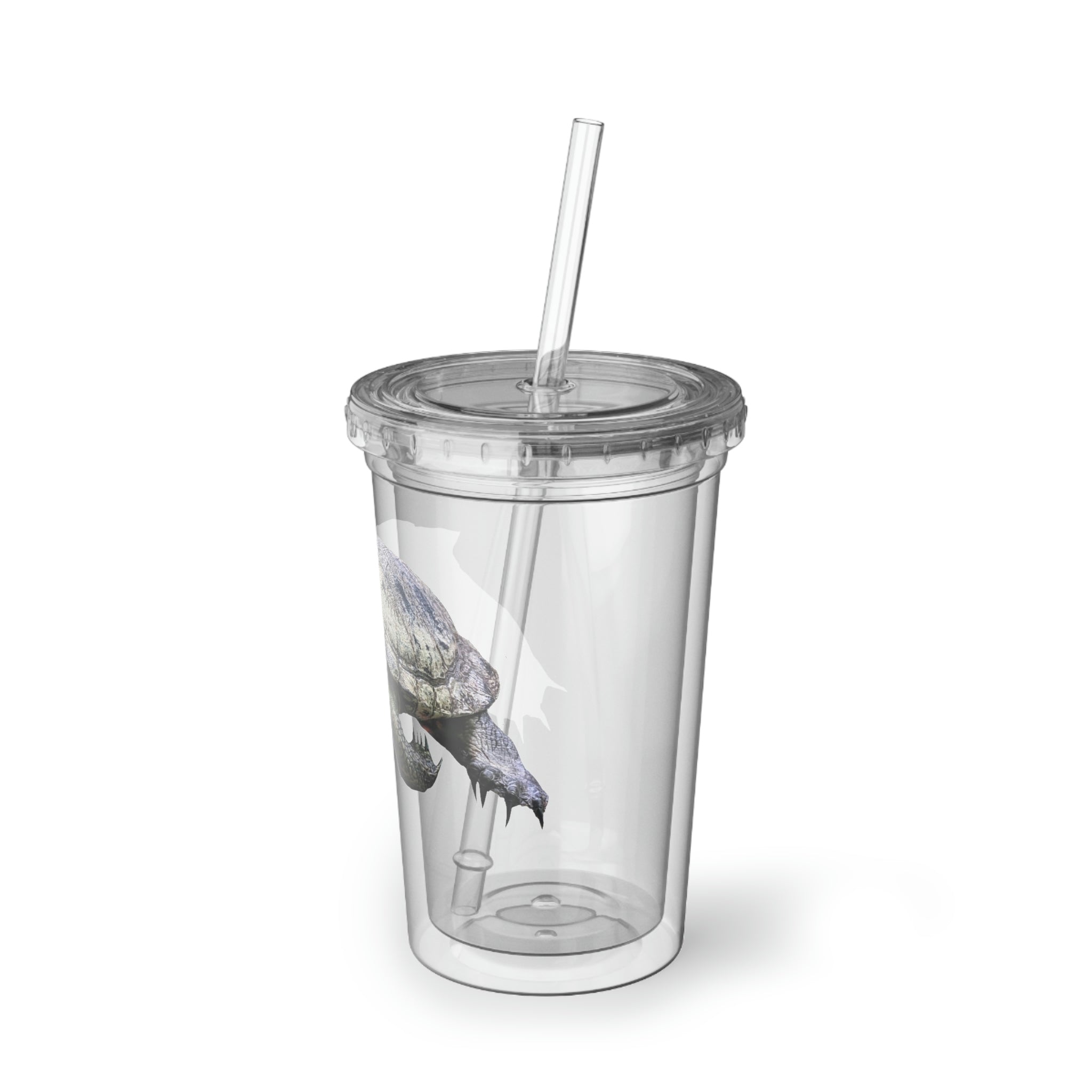 Turtle Suave Acrylic Cup with double-wall insulation, featuring a customizable design and a straw, perfect for hot and cold beverages.