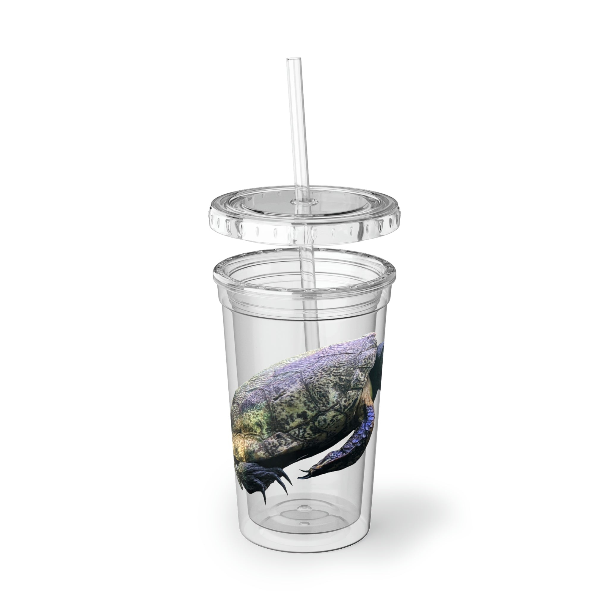 Turtle Suave Acrylic Cup with double-wall insulation, featuring a customizable design and a BPA-free lid and straw.