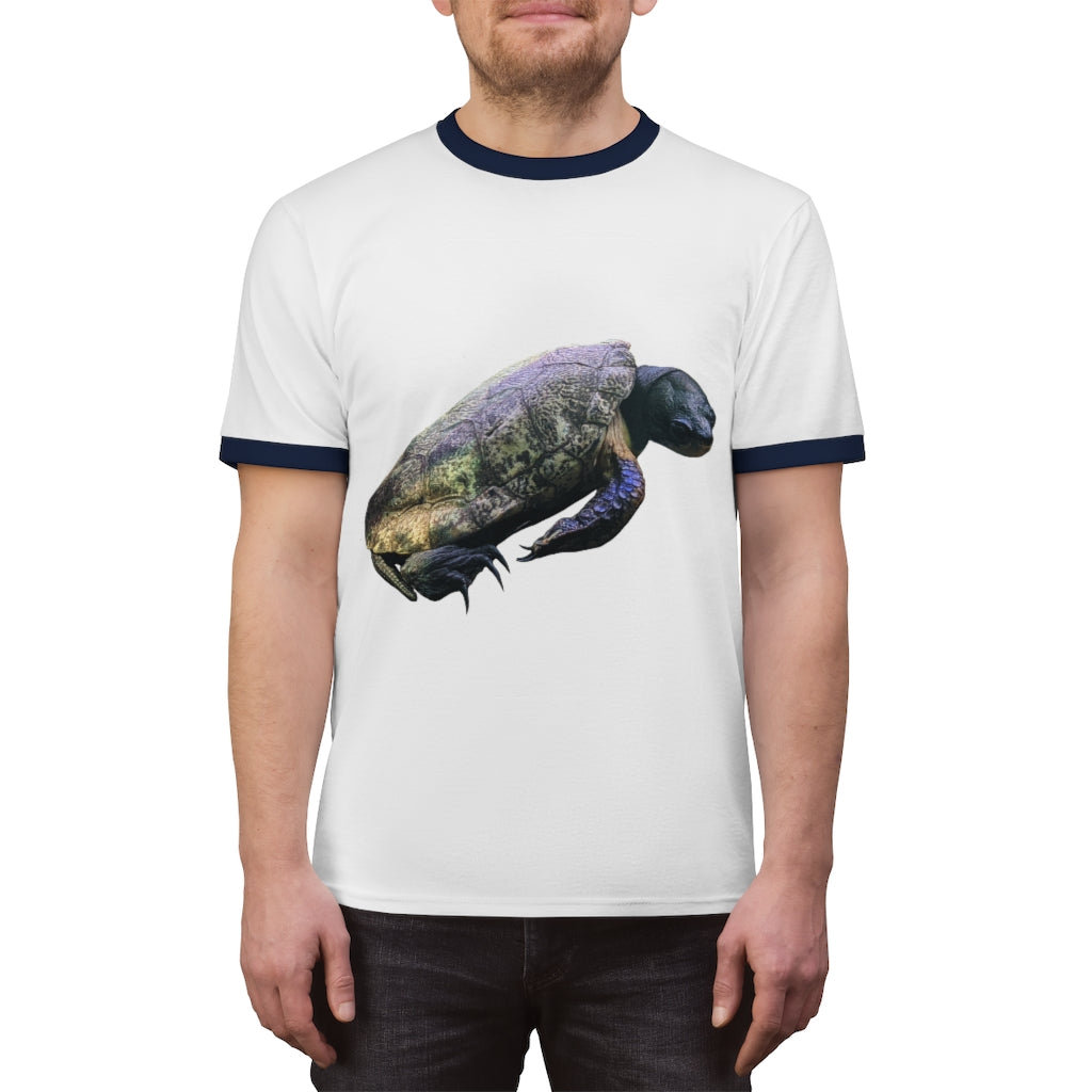 Turtle Unisex Ringer Tee in various colors, showcasing its lightweight fabric and classic ringer design.