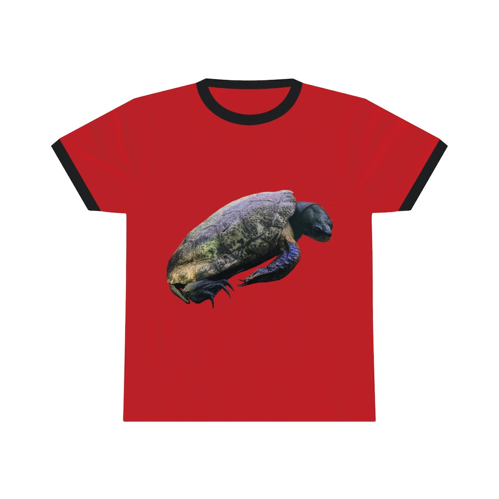 Turtle Unisex Ringer Tee in various colors, showcasing its lightweight fabric and classic ringer design.