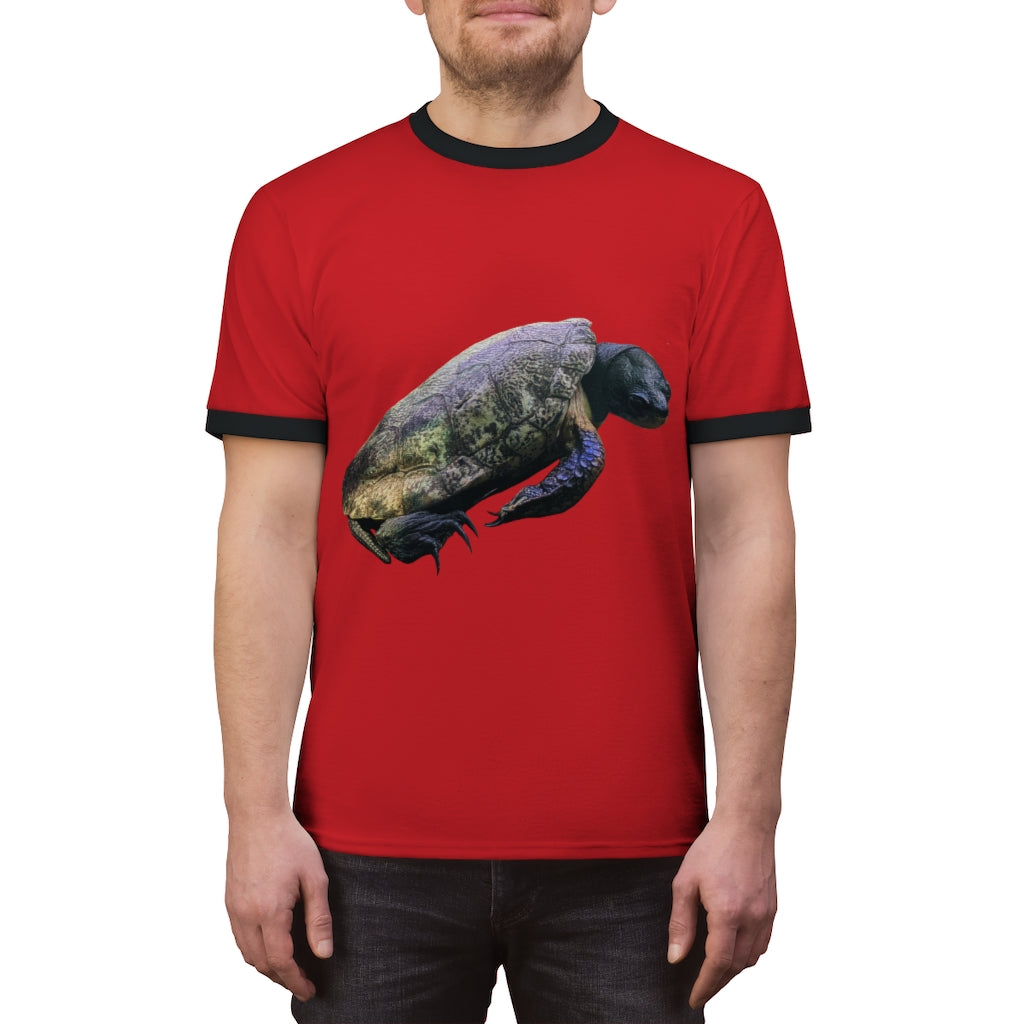 Turtle Unisex Ringer Tee in various colors, showcasing its lightweight fabric and classic ringer design.