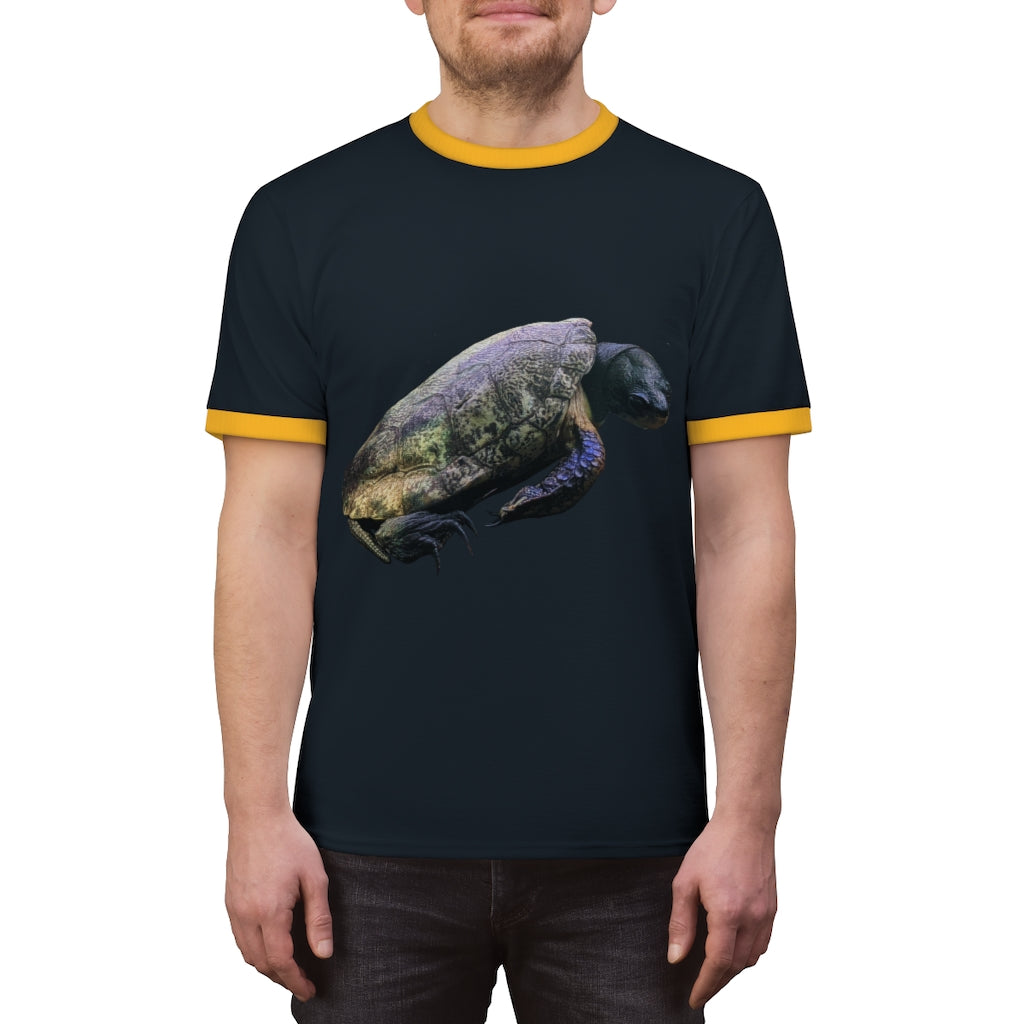 Turtle Unisex Ringer Tee in various colors, showcasing its lightweight fabric and classic ringer design.