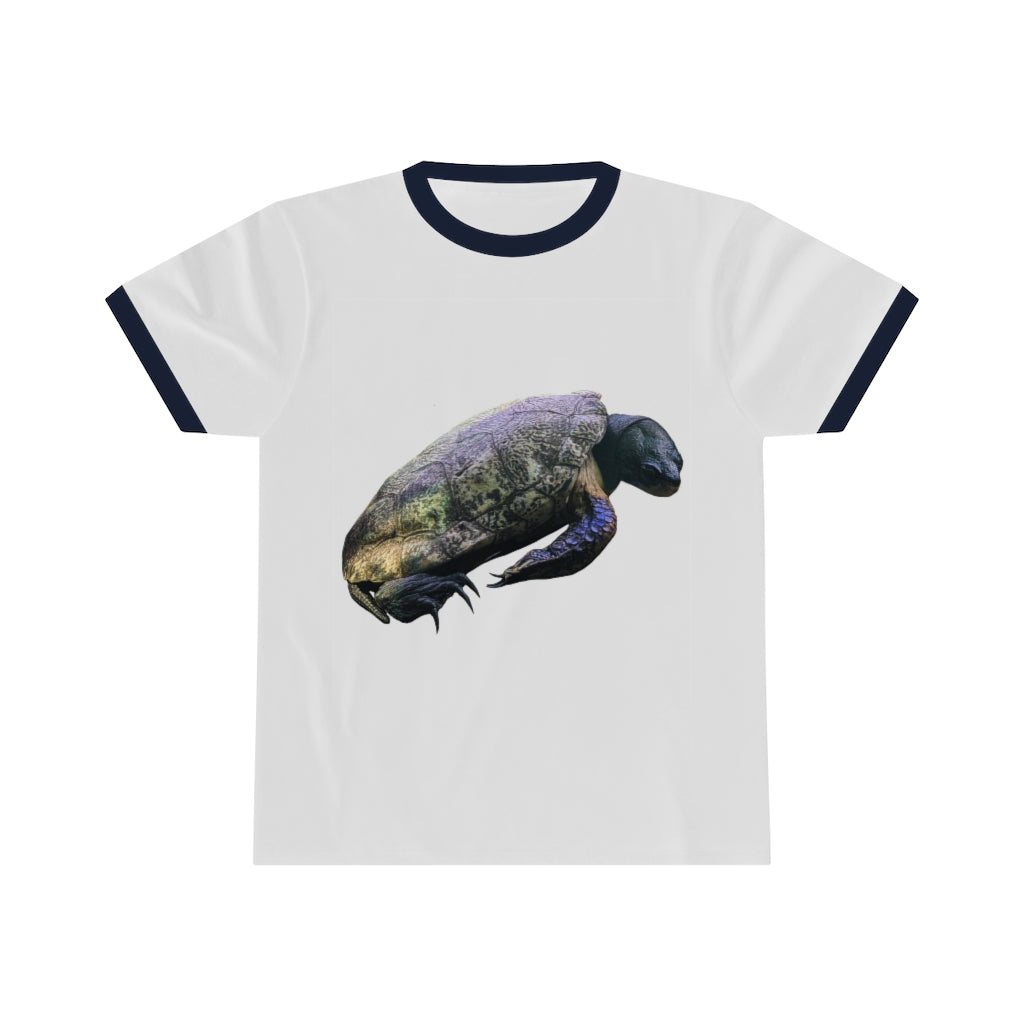 Turtle Unisex Ringer Tee in various colors, showcasing its lightweight fabric and classic ringer design.