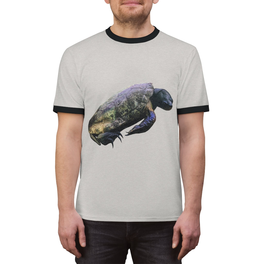 Turtle Unisex Ringer Tee in various colors, showcasing its lightweight fabric and classic ringer design.