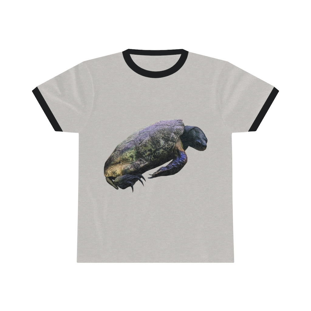 Turtle Unisex Ringer Tee in various colors, showcasing its lightweight fabric and classic ringer design.