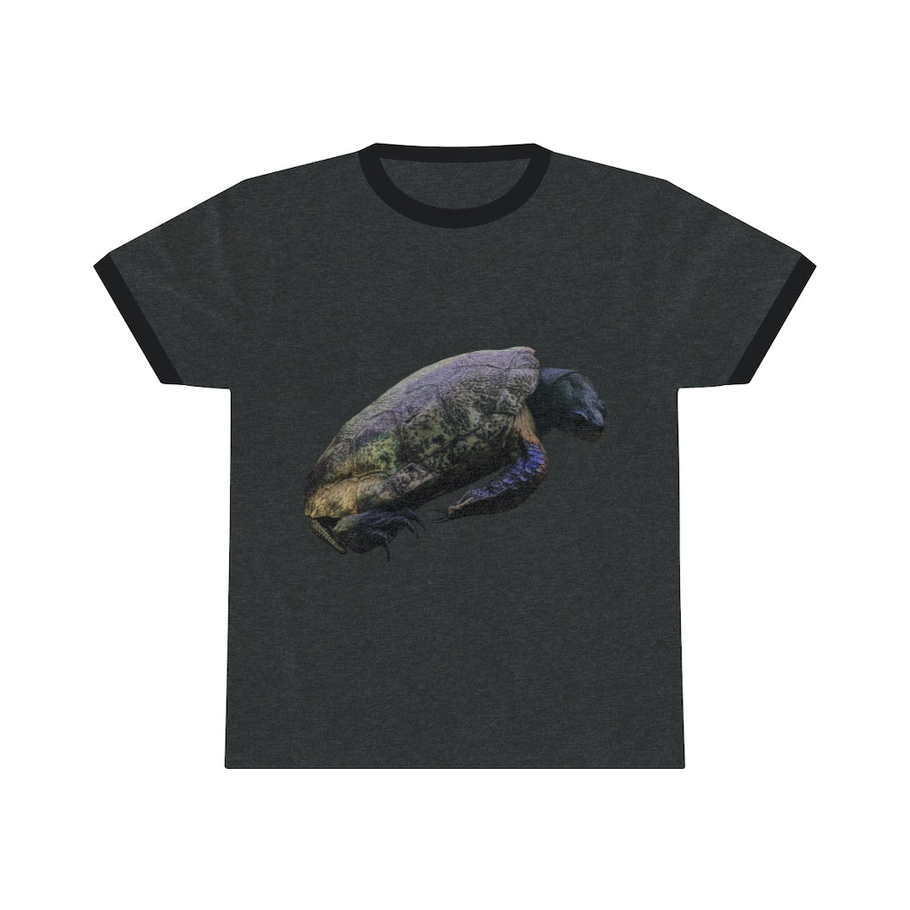 Turtle Unisex Ringer Tee in various colors, showcasing its lightweight fabric and classic ringer design.