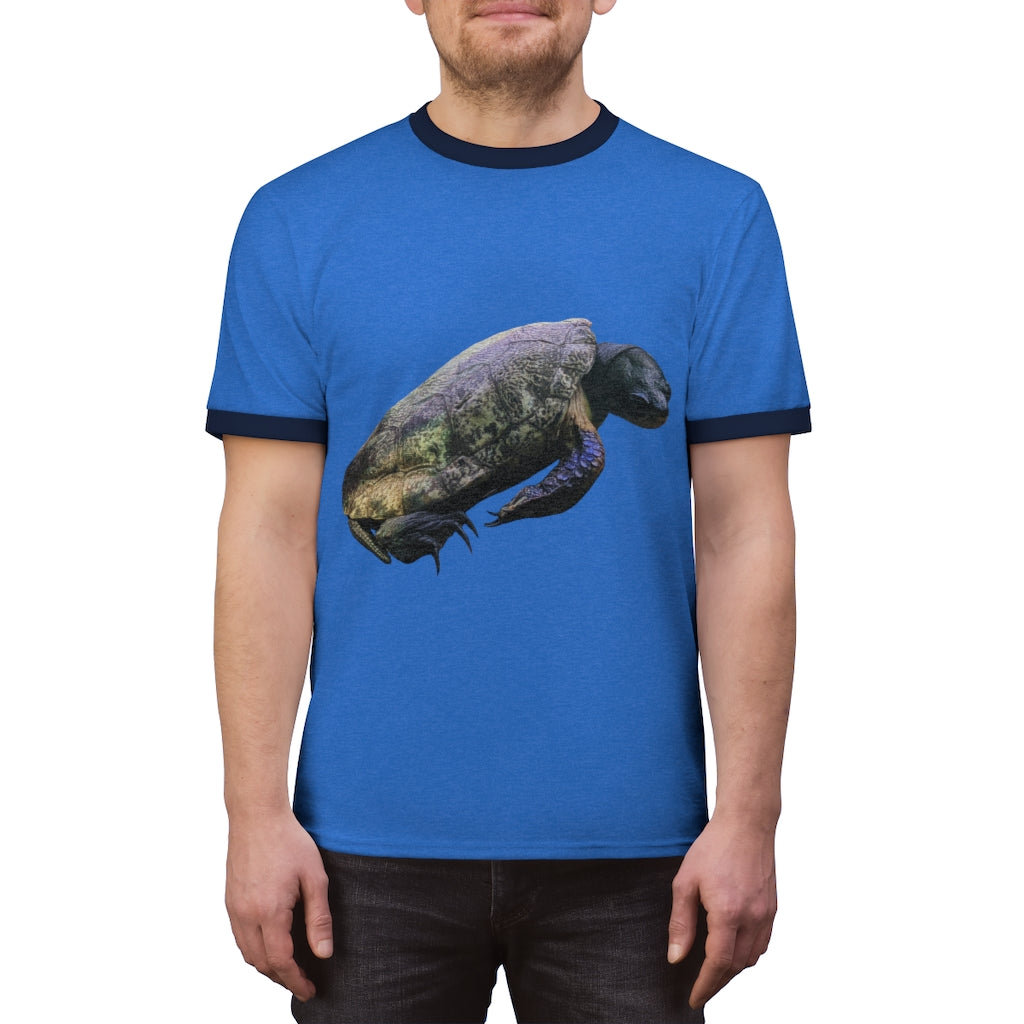 Turtle Unisex Ringer Tee in various colors, showcasing its lightweight fabric and classic ringer design.