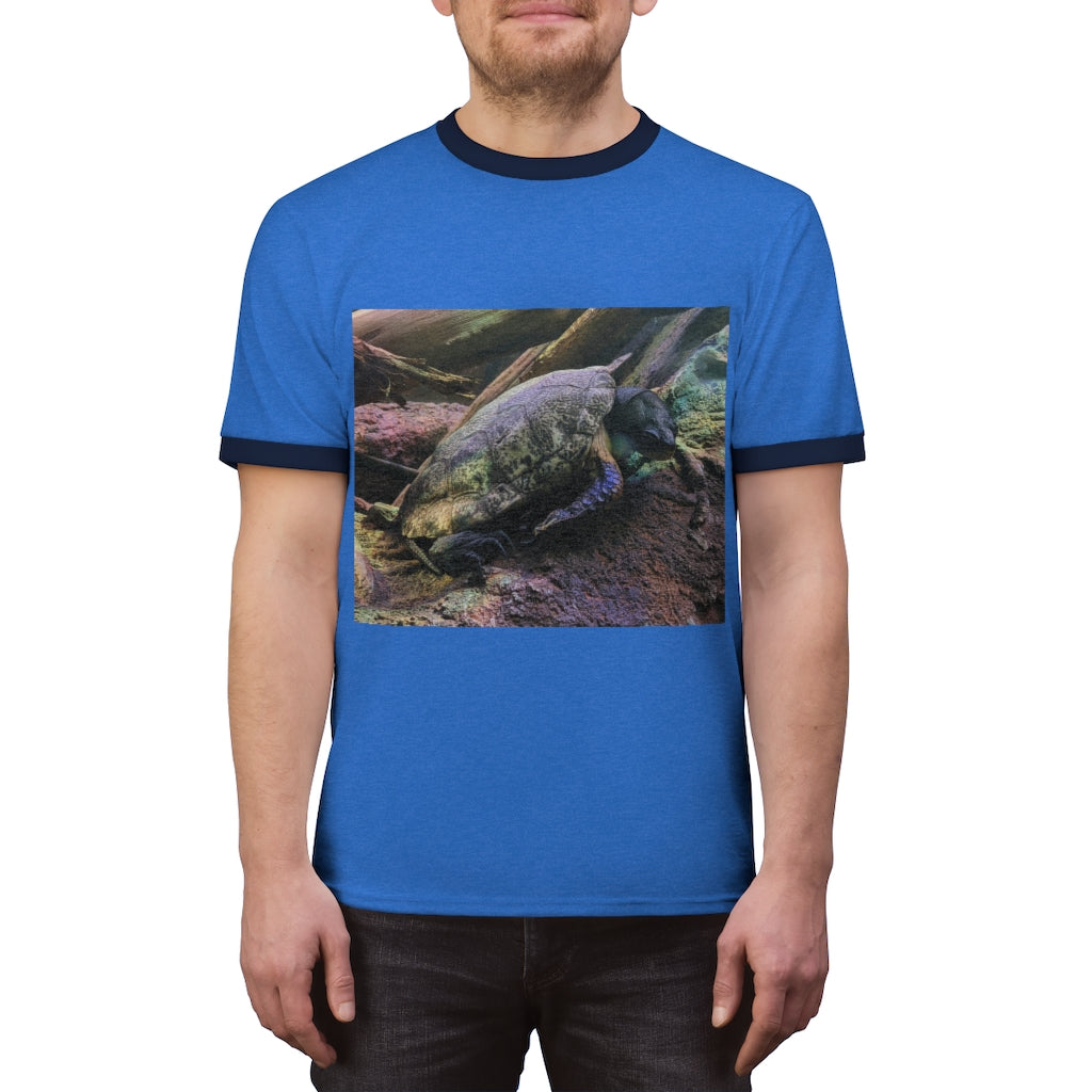 Turtle Unisex Ringer Tee in various colors, showcasing its lightweight fabric and stylish design.