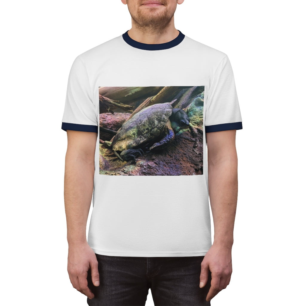 Turtle Unisex Ringer Tee in various colors, showcasing its lightweight fabric and stylish design.