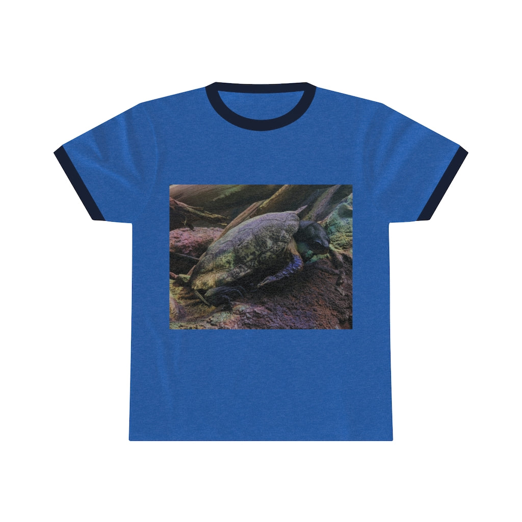 Turtle Unisex Ringer Tee in various colors, showcasing its lightweight fabric and stylish design.