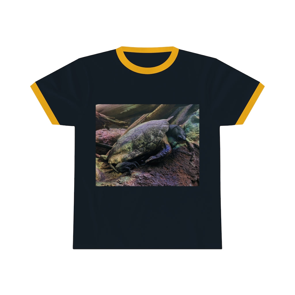 Turtle Unisex Ringer Tee in various colors, showcasing its lightweight fabric and stylish design.