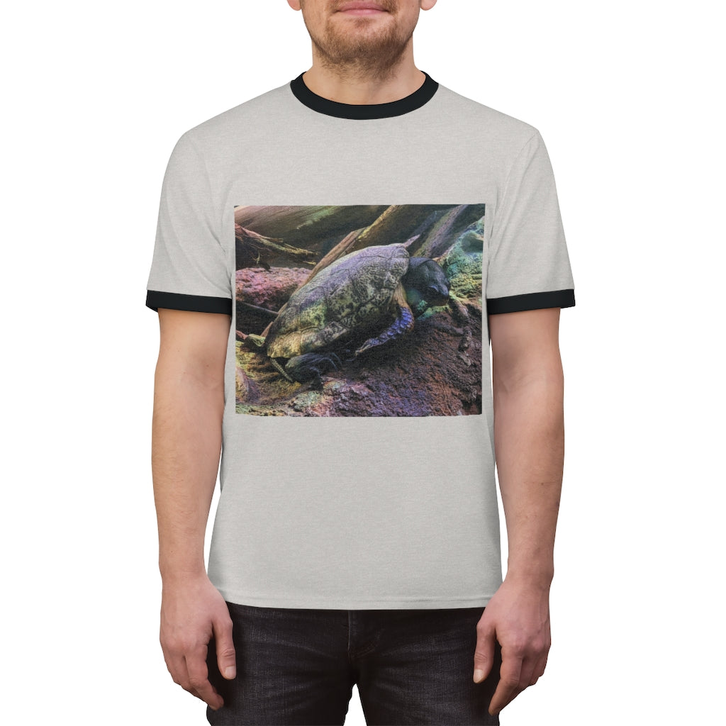 Turtle Unisex Ringer Tee in various colors, showcasing its lightweight fabric and stylish design.