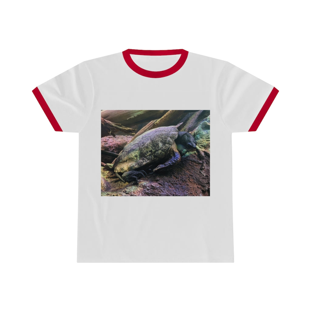 Turtle Unisex Ringer Tee in various colors, showcasing its lightweight fabric and stylish design.