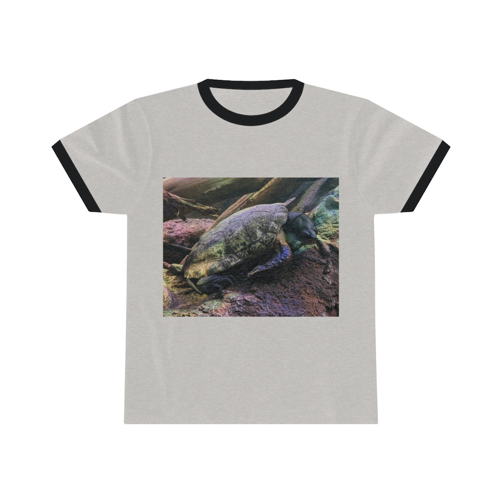 Turtle Unisex Ringer Tee in various colors, showcasing its lightweight fabric and stylish design.