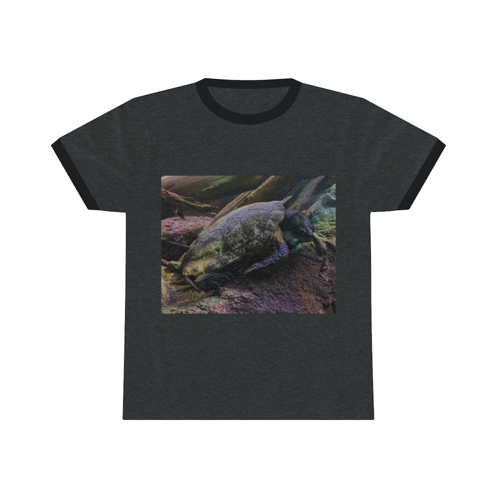 Turtle Unisex Ringer Tee in various colors, showcasing its lightweight fabric and stylish design.