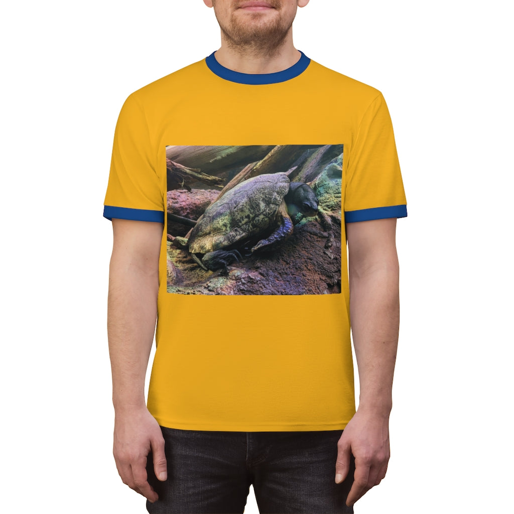 Turtle Unisex Ringer Tee in various colors, showcasing its lightweight fabric and stylish design.