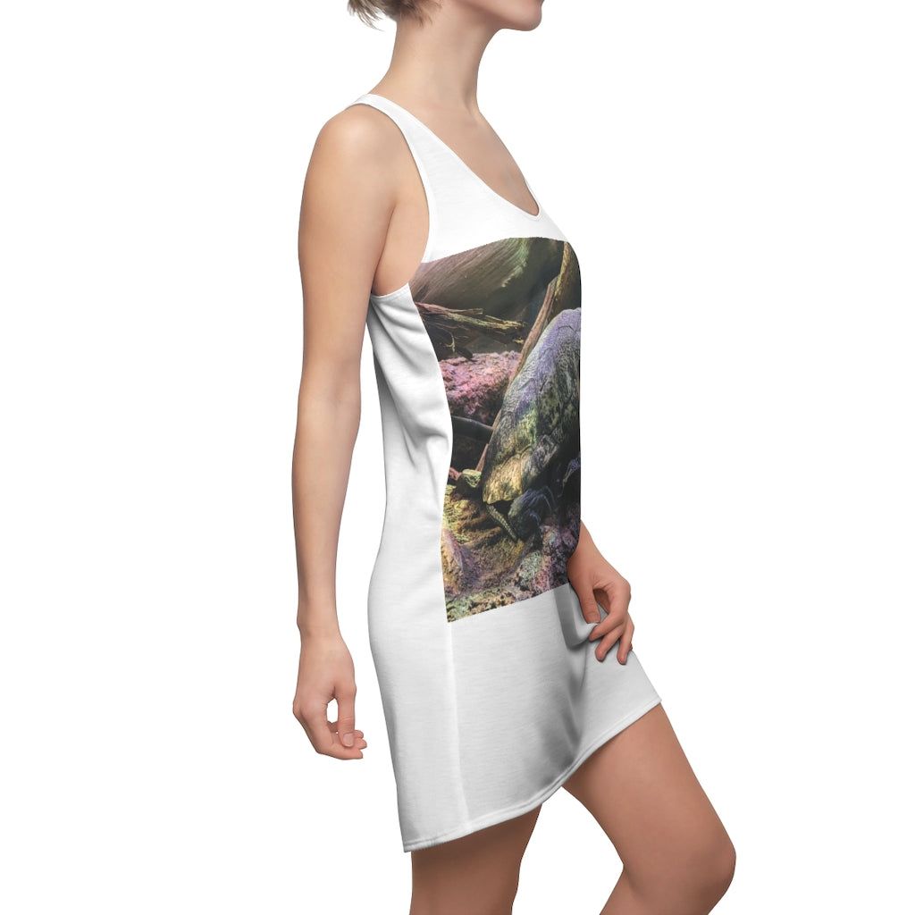 Turtle Women's Cut & Sew Racerback Dress showcasing a stylish and feminine design with a sporty fit, made from lightweight polyester.