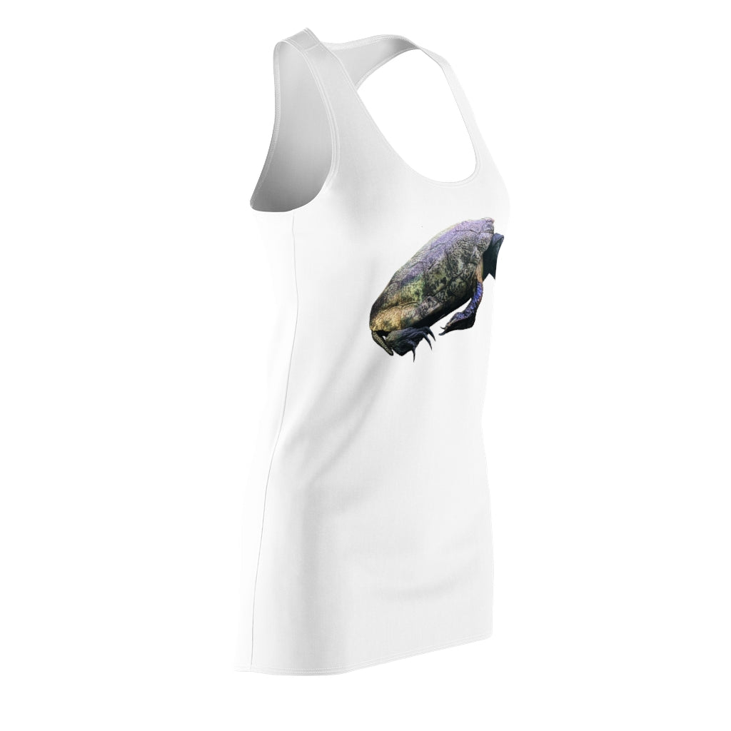 A stylish Turtle Women's Cut & Sew Racerback Dress featuring a feminine silhouette and sporty racerback design, made from lightweight 100% polyester.