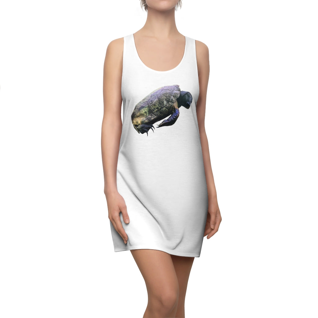 A stylish Turtle Women's Cut & Sew Racerback Dress featuring a feminine silhouette and sporty racerback design, made from lightweight 100% polyester.