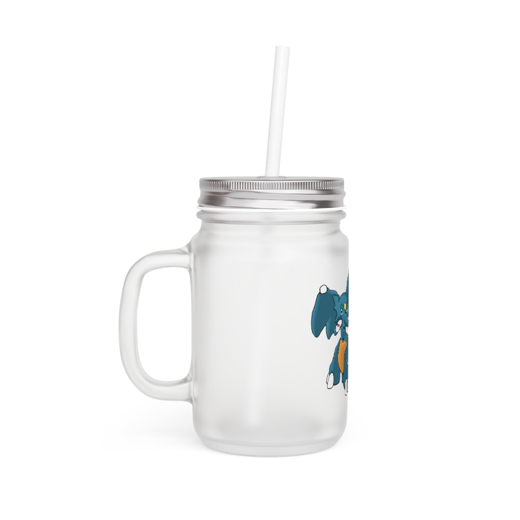 Tuskhann Mason Jar with straw and lid, showcasing a frosted glass design perfect for personalized drinks.