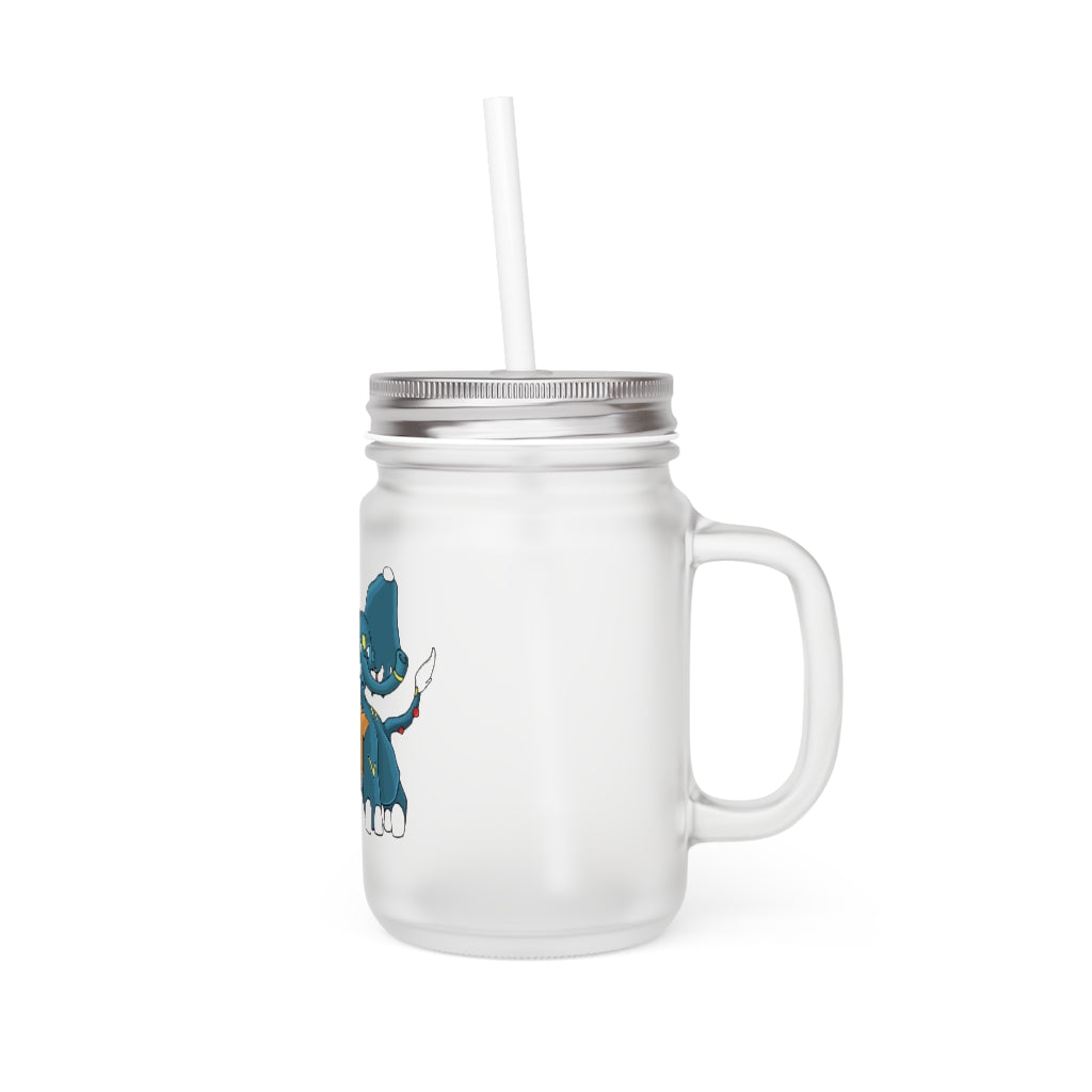 Tuskhann Mason Jar with straw and lid, showcasing a frosted glass design perfect for personalized drinks.