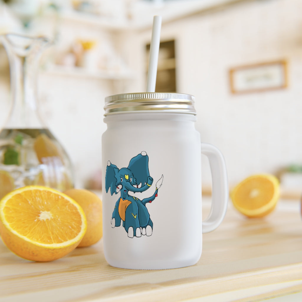 Tuskhann Mason Jar with straw and lid, showcasing a frosted glass design perfect for personalized drinks.