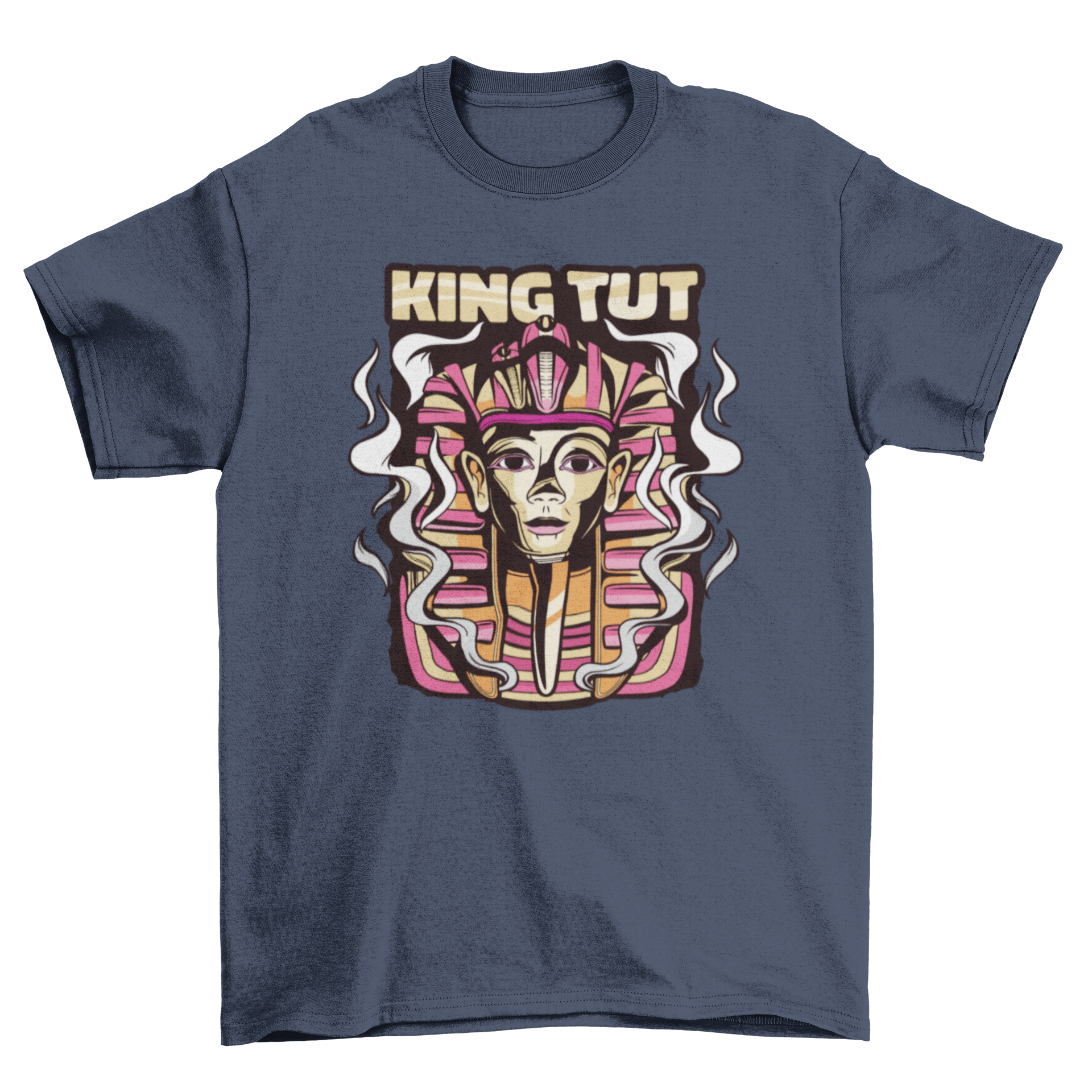 A stylish t-shirt featuring a detailed illustration of King Tutankhamun, showcasing ancient Egyptian art.