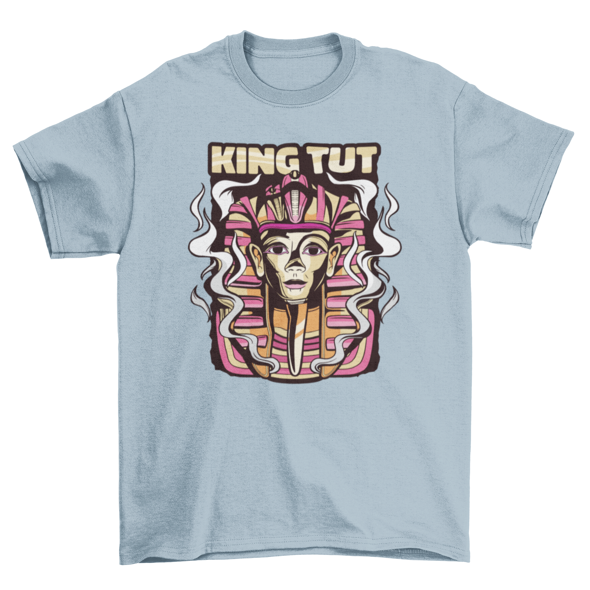 A stylish t-shirt featuring a detailed illustration of King Tutankhamun, showcasing ancient Egyptian art.