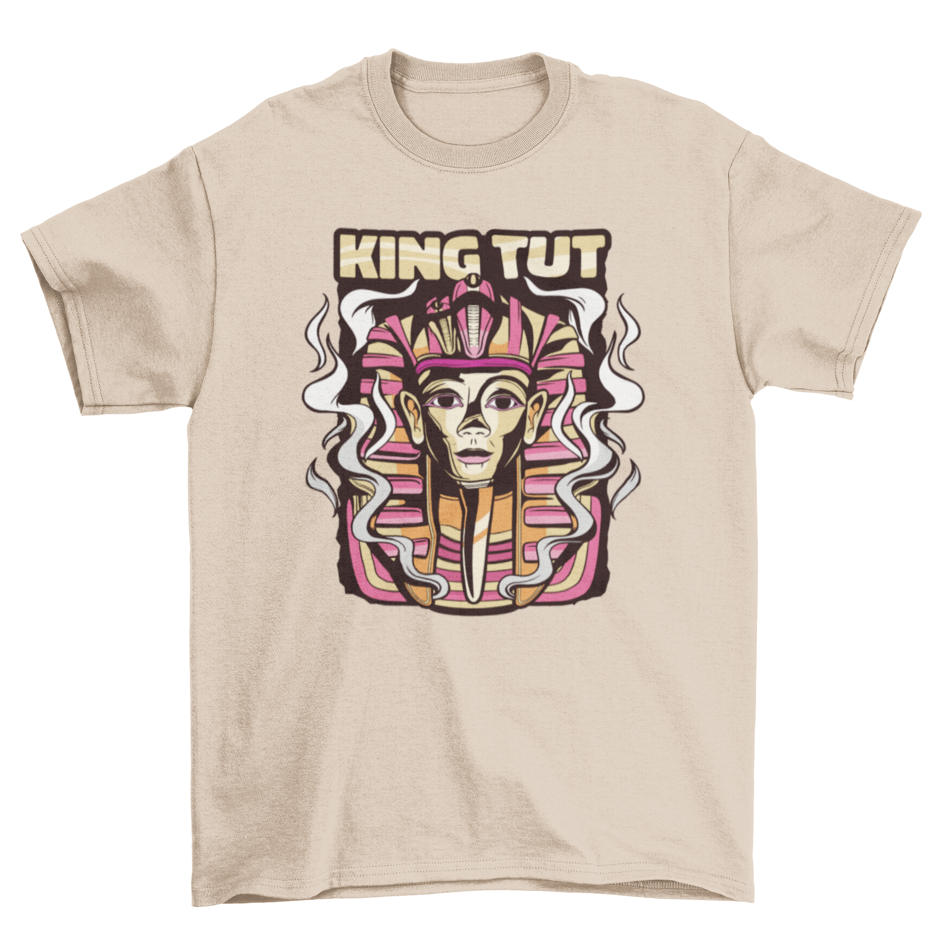 A stylish t-shirt featuring a detailed illustration of King Tutankhamun, showcasing ancient Egyptian art.