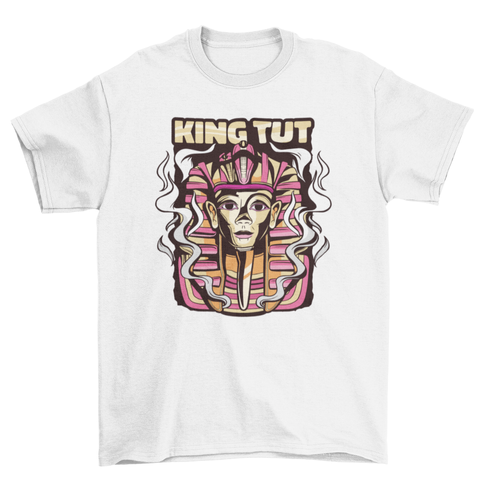 A stylish t-shirt featuring a detailed illustration of King Tutankhamun, showcasing ancient Egyptian art.