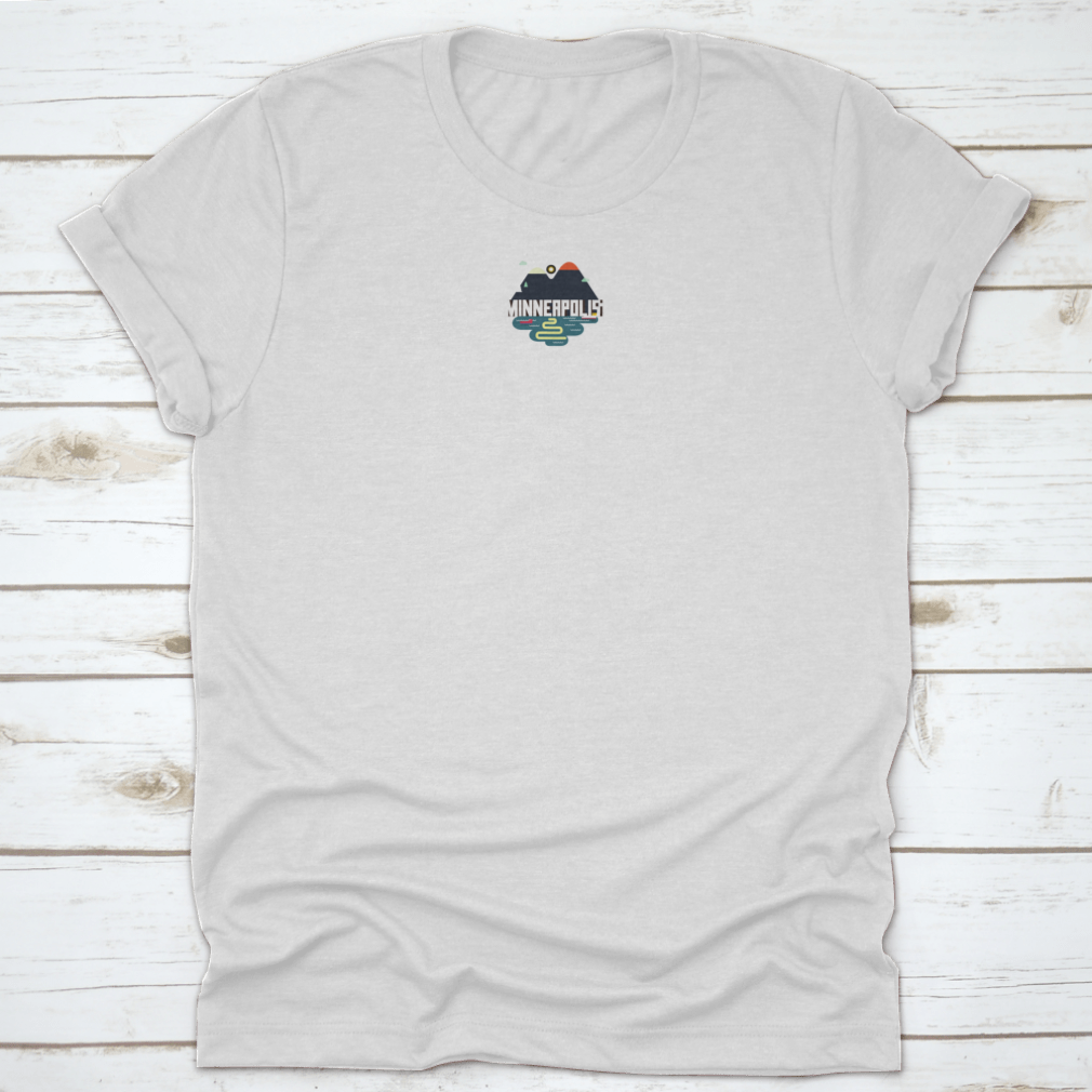 Stylish t-shirt featuring a typographic design of Minneapolis with a mountain vector, made from 100% cotton for comfort.