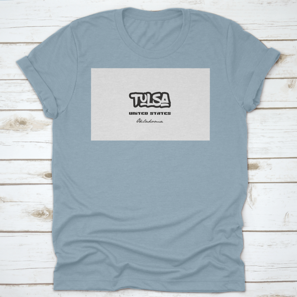 Stylish t-shirt featuring Typography Design of Tulsa, Oklahoma, showcasing vibrant colors and quality fabric.