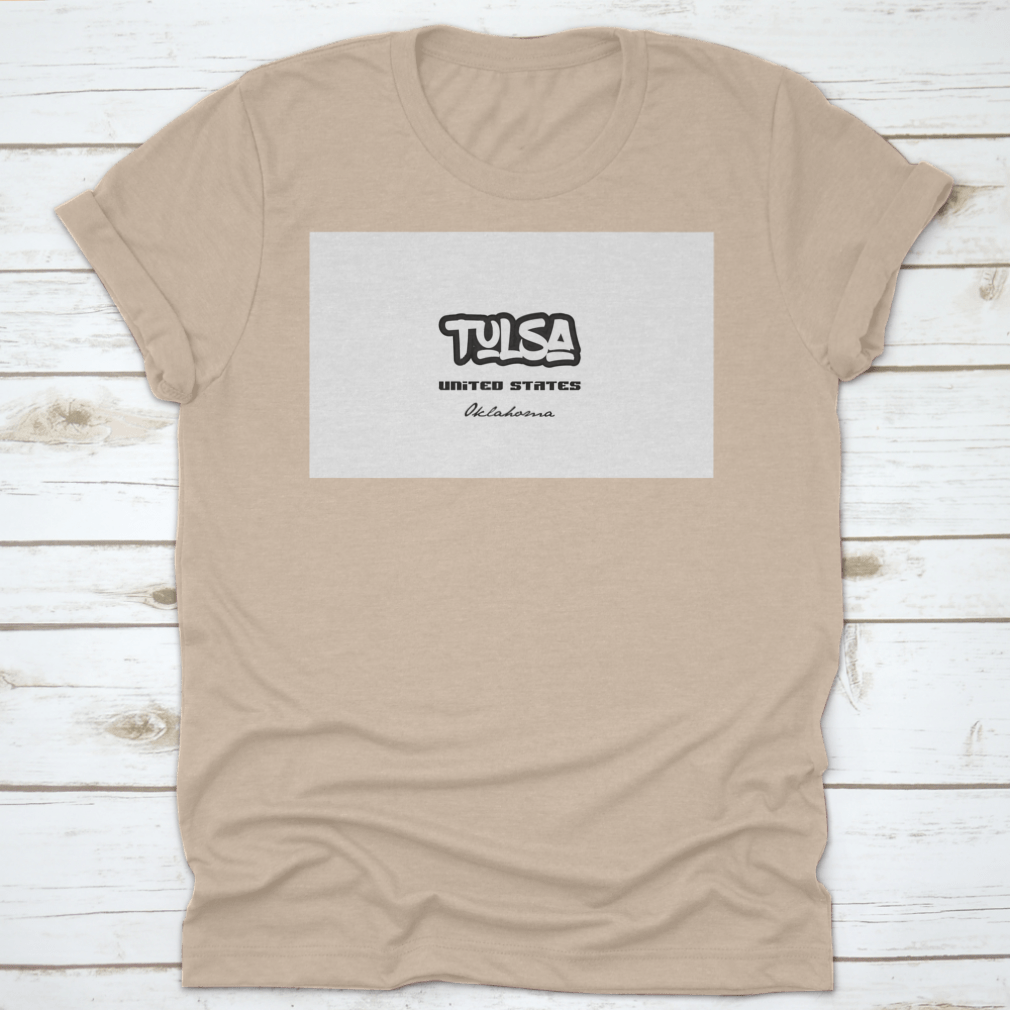 Stylish t-shirt featuring Typography Design of Tulsa, Oklahoma, showcasing vibrant colors and quality fabric.