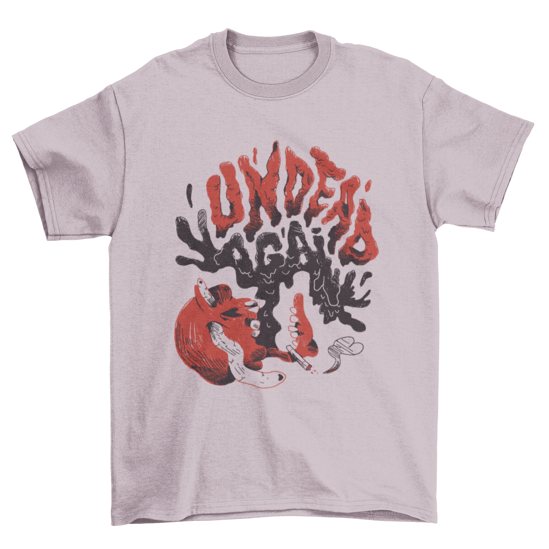 Undead Again After Life T-Shirt featuring a bold horror design with the quote 'Undead Again'.