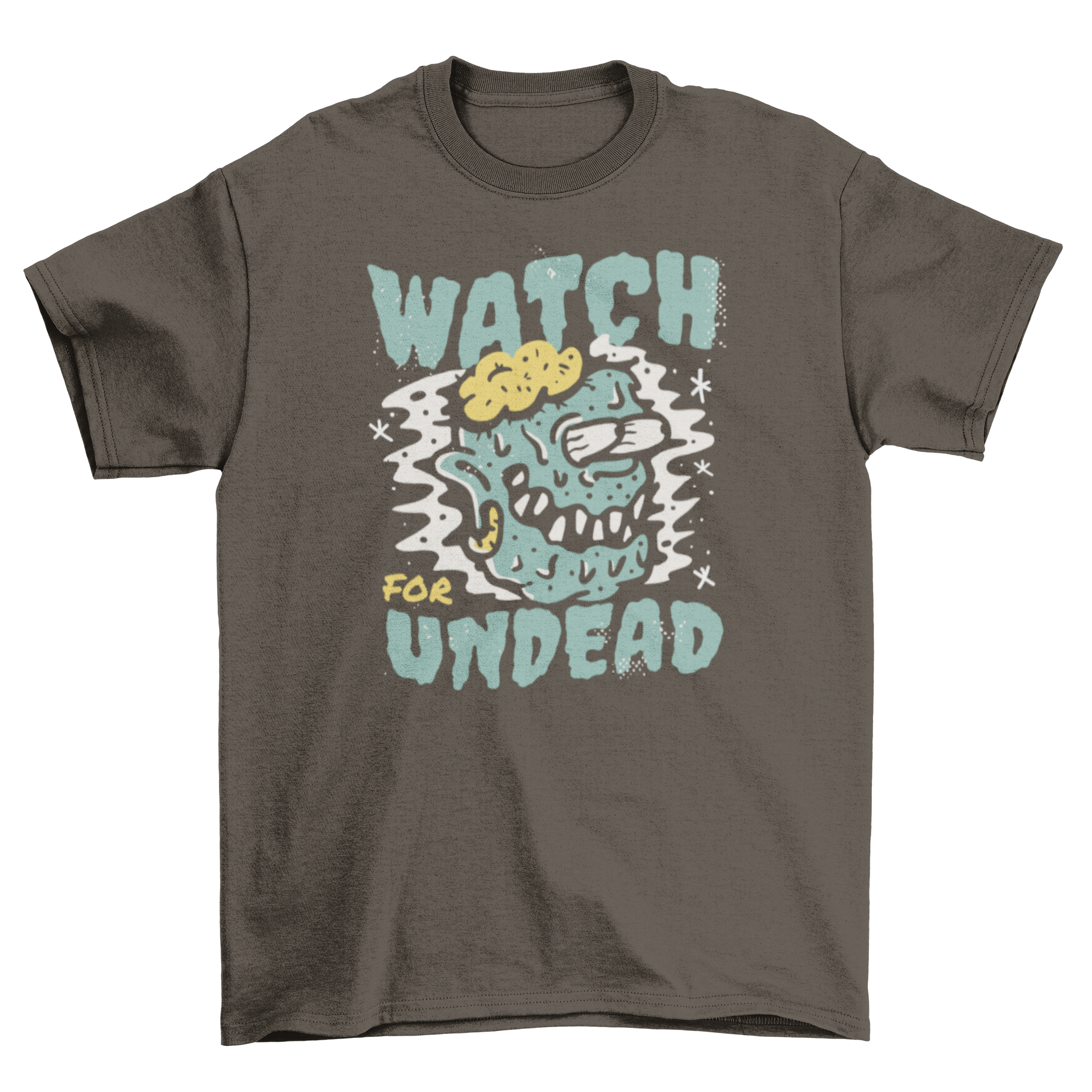 Undead Halloween quote t-shirt featuring a cool zombie and the quote 'Watch for undead'.