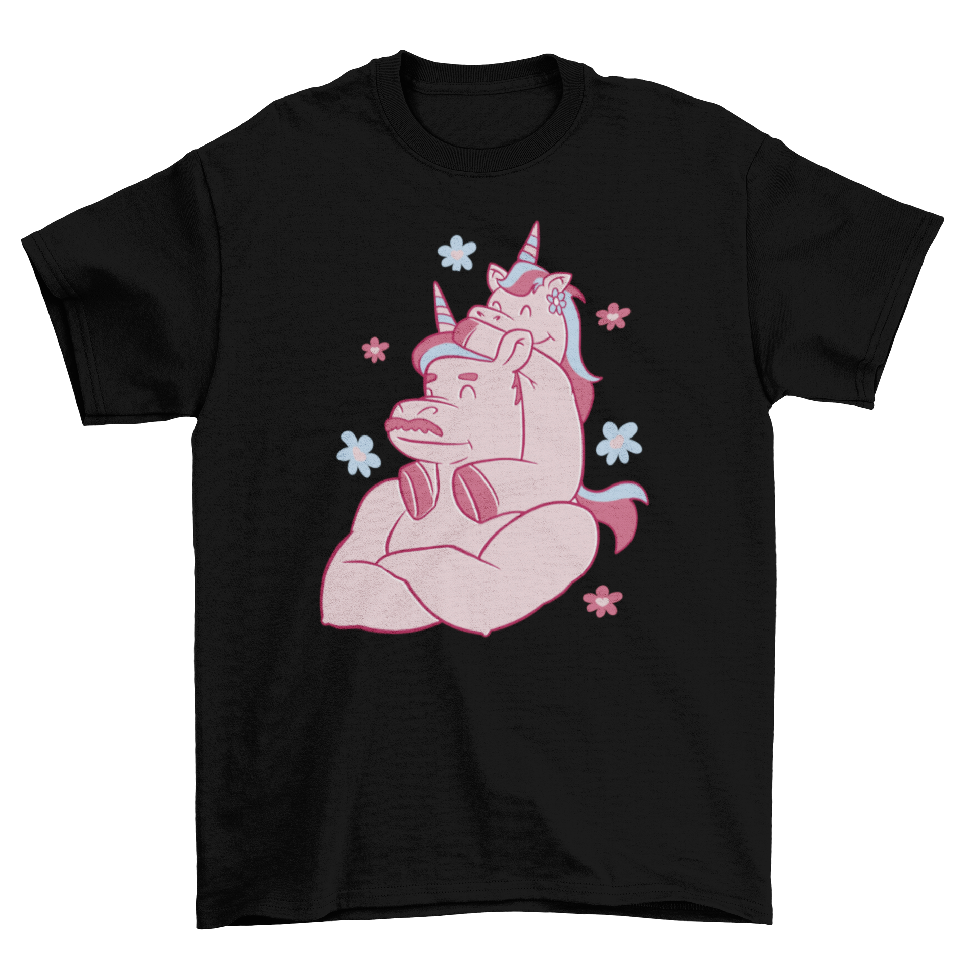 A colorful t-shirt featuring a unicorn father and daughter design, perfect for family outings.