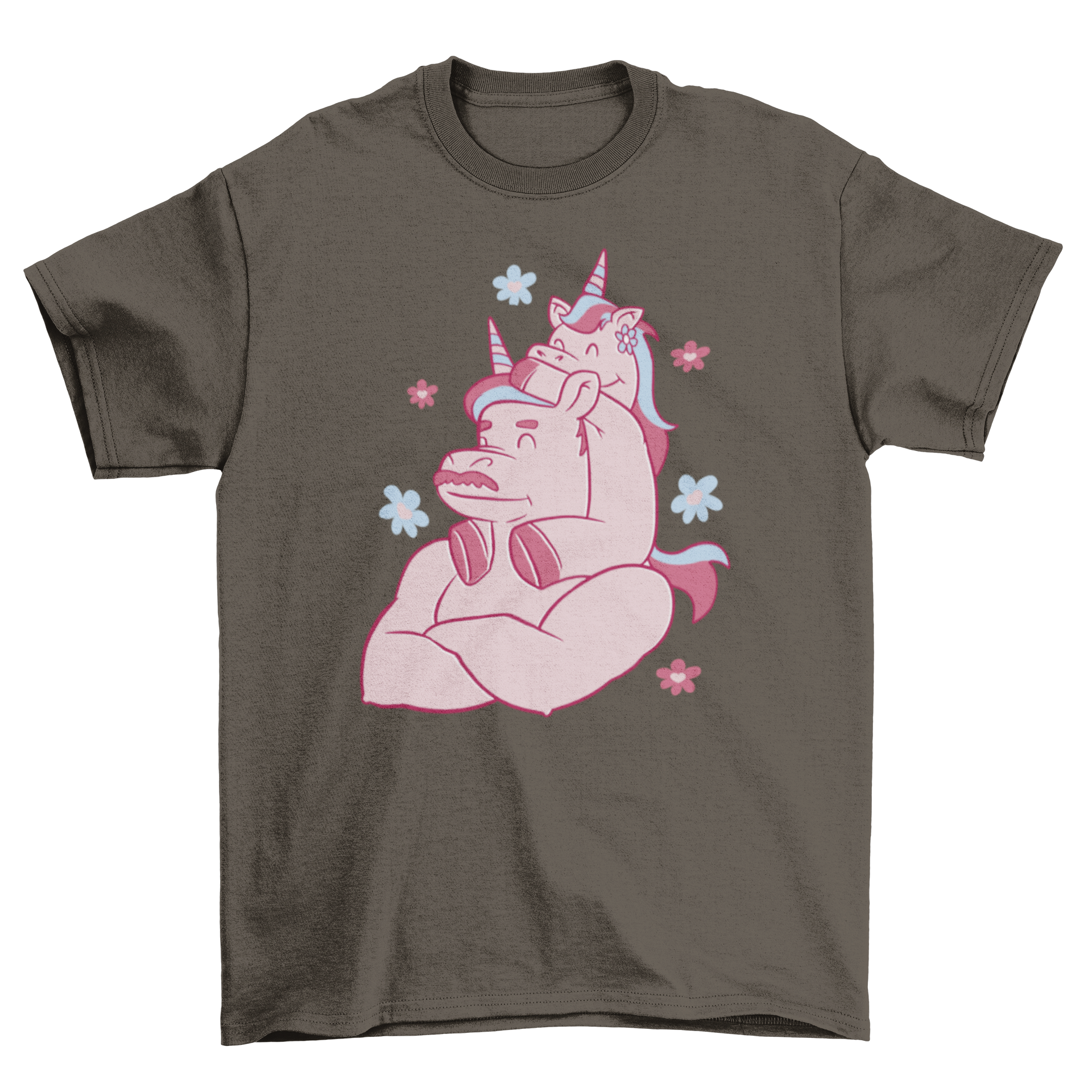 A colorful t-shirt featuring a unicorn father and daughter design, perfect for family outings.