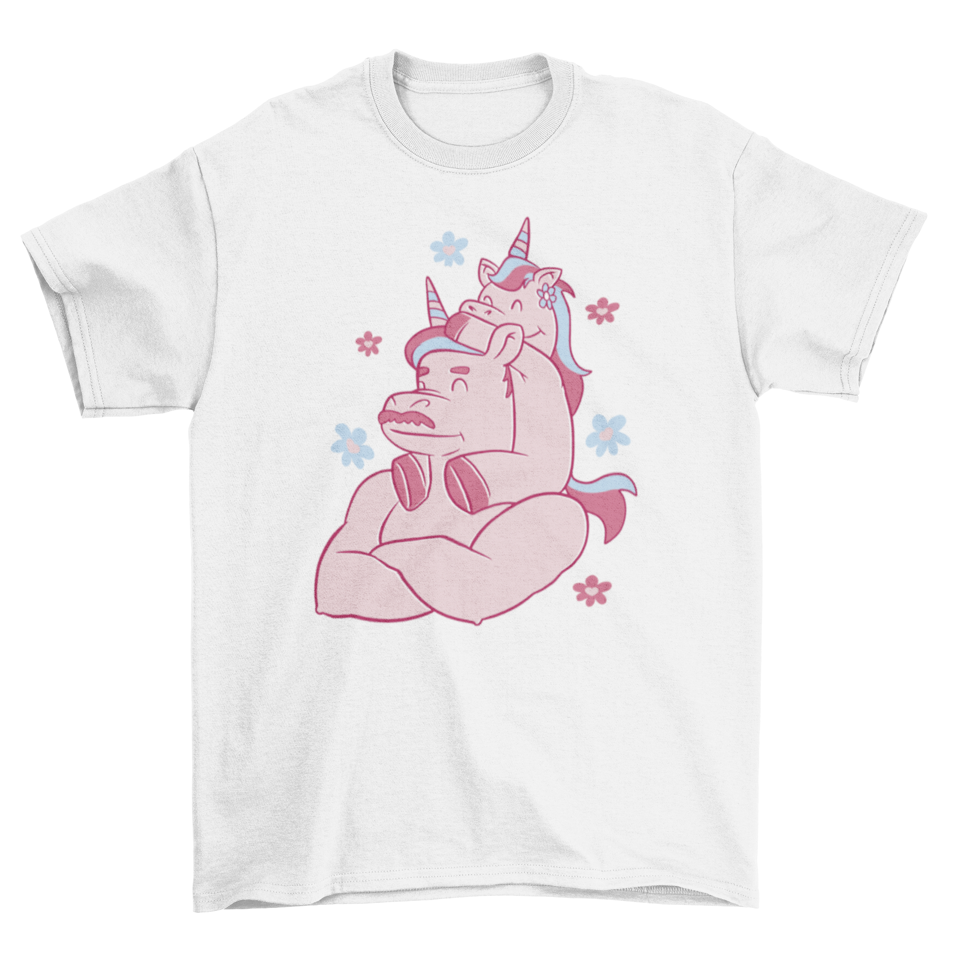 A colorful t-shirt featuring a unicorn father and daughter design, perfect for family outings.