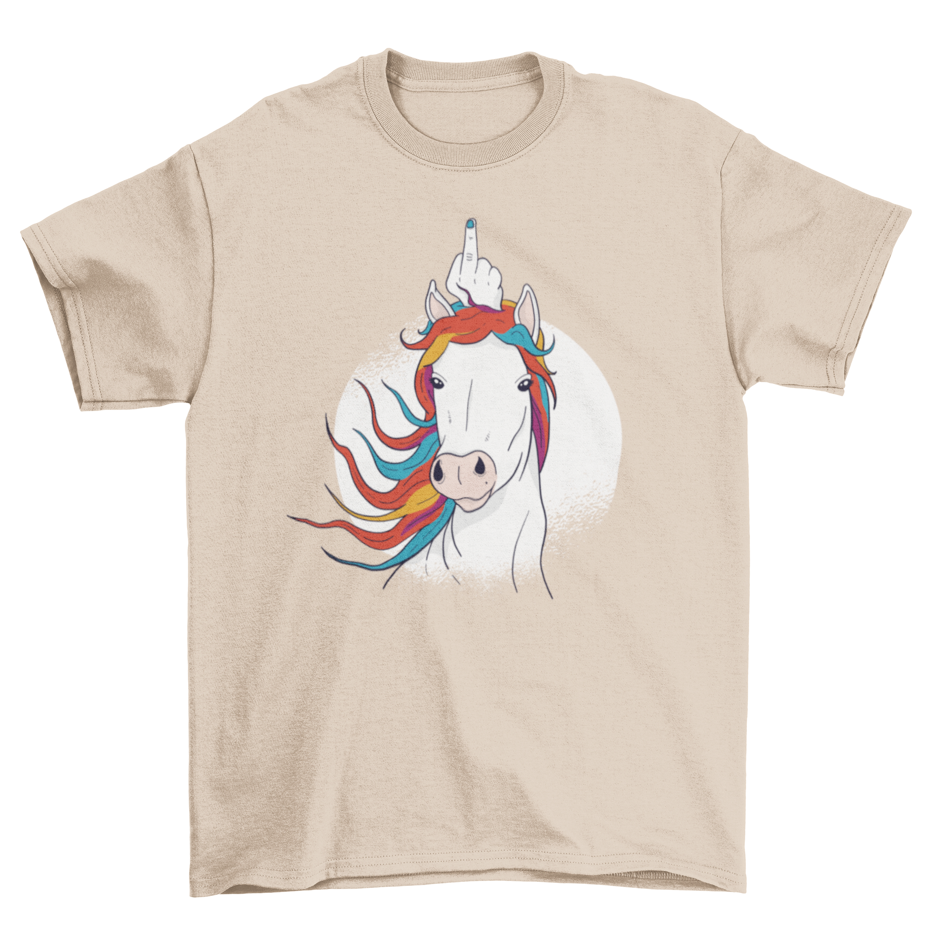 A stylish Unicorn Middle Finger T-shirt featuring a unicorn graphic on a white grunge background.